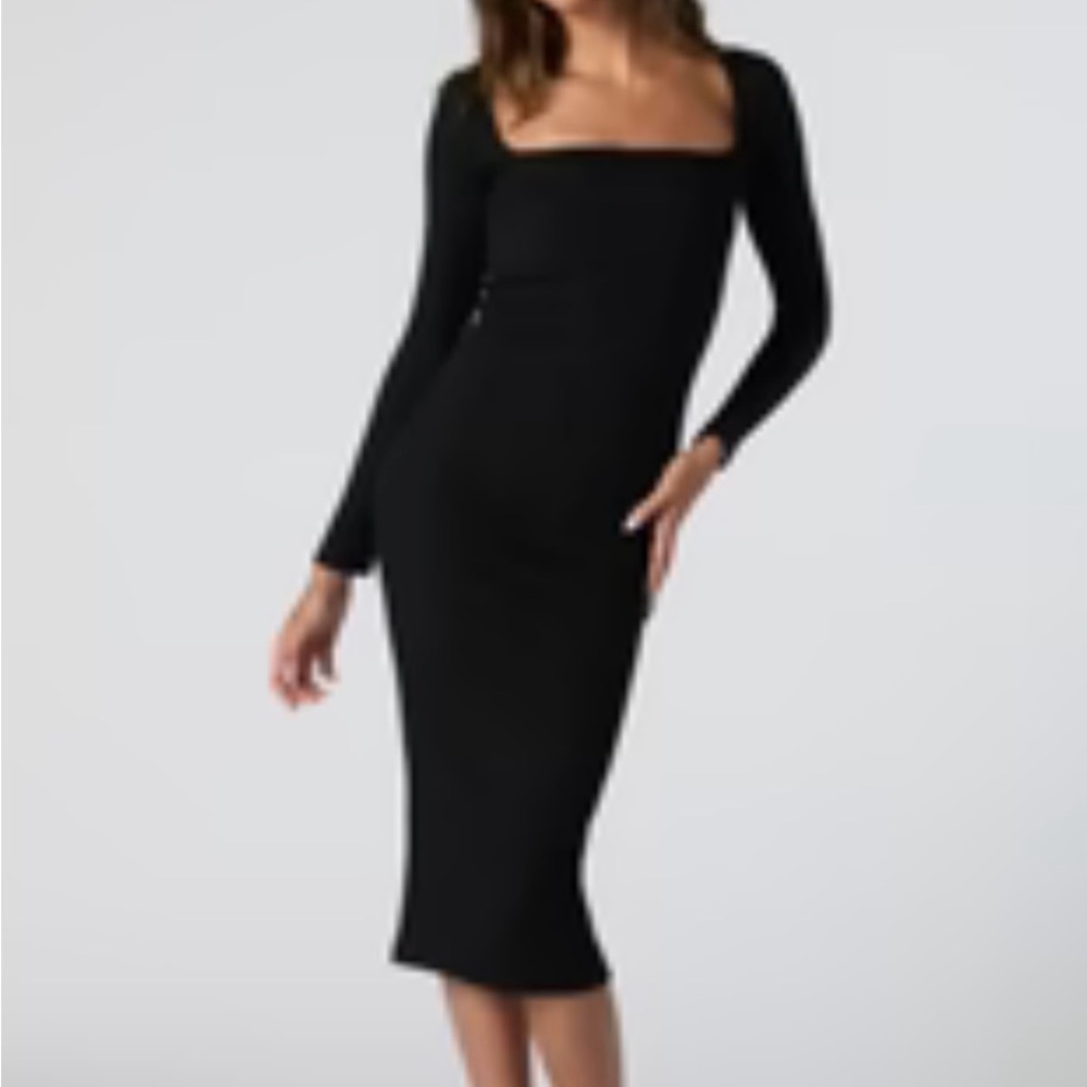 Forever 21 Black Midi Dress with Long Sleeves